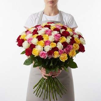101 разноцветная роза 50 см