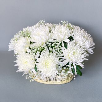 Корзина белых хризантем с гипсофилой Корзина белых хризантем с гипсофилой